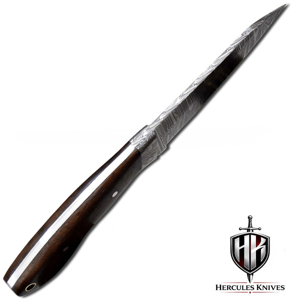 T87-Custom Hand Forged Damascus Steel Hunting Knife with Walnut Handle | Handmade | Leather Sheath