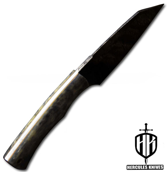 J700-Custom Hand Forged Damascus Steel Fixed Blade Camping Knife With Camel Bone Handle | Handmade | Leather Sheath