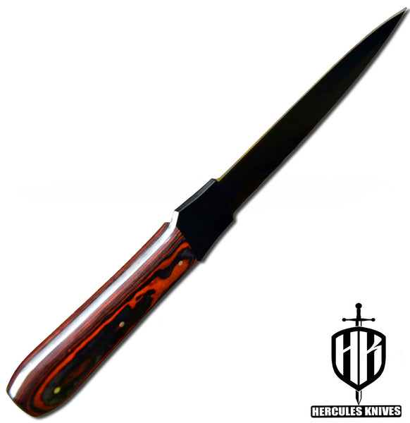 J91-Custom Hand Forged Spring Steel 5160 Black Coated Camping Survival Dagger Knife with Wooden Handle | Handmade | Leather Sheath