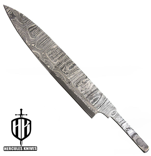 MB673-Custom 12.8"OAL Hand Forged Damascus Steel Blank Blade Chef Knife Handmade