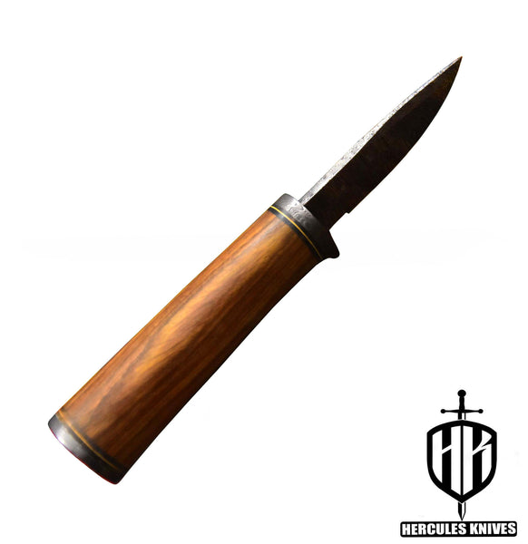 J395-Custom Hand Forged Damascus Steel Camping Survival Hunting Knife with Walnut Handle | Handmade | Leather Sheath