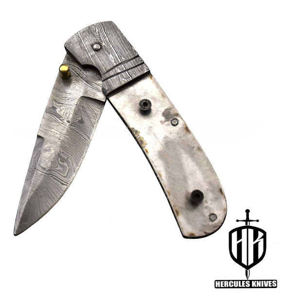 FL846-Custom Hand Forged Damascus Steel Pocket Folding Blank Knife Camping EDC Knife