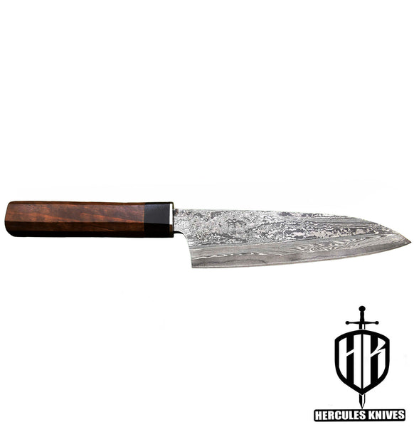 J76-Custom Hand Forged Damascus Steel Chef Kitchen Knife With Walnut & Horn Handle Handmade