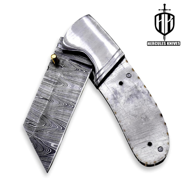 FL855-Custom Hand Forged Damascus Steel Pocket Folding Blank Knife Camping EDC Knife With Steel Bolster