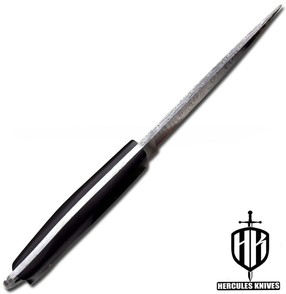 T126-Custom Hand Forged Damascus Steel Camping Knife With G-10 Micarta Handle | Handmade | Leather Sheath