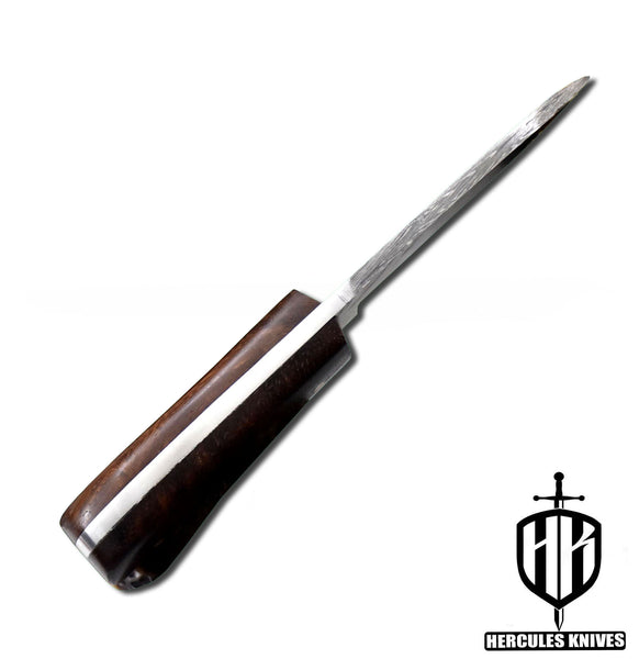 A488-Custom Damascus Steel Skinner Hunting Knife with Walnut Handle | Handmade | Leather Sheath