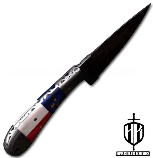 J597-Custom Hand Forged Damascus Steel Camping Survival Knife with Texas Handle | Handmade | Leather Sheath