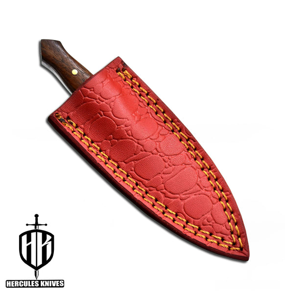 A456-Custom Damascus Steel Skinner Dagger Hunting Knife with Walnut Handle | Handmade | Leather Sheath