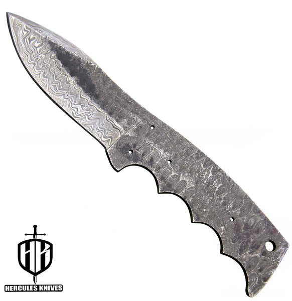 P102-Custom 8.6"OAL Hand Forged Hammered Damascus Steel Blank Blade Camping Knife, Handmade