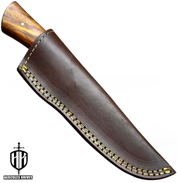 Q910-Custom Hand Forged Damascus Steel Camping Survival Hunting Knife with Walnut & Olive Handle | Handmade | Leather Sheath