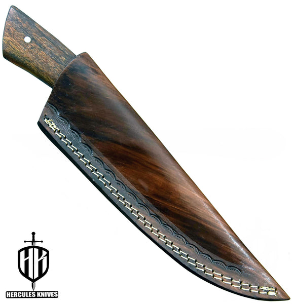 Z769-Custom Hand Forged Hammered Damascus Steel Chef Kitchen Knife Walnut Handle With Leather Sheath Handmade
