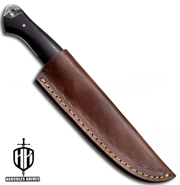 T126-Custom Hand Forged Damascus Steel Camping Knife With G-10 Micarta Handle | Handmade | Leather Sheath