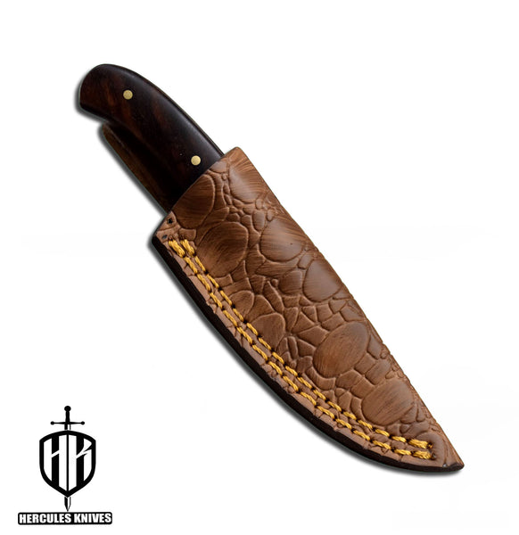 A488-Custom Damascus Steel Skinner Hunting Knife with Walnut Handle | Handmade | Leather Sheath