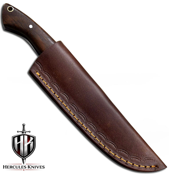 T87-Custom Hand Forged Damascus Steel Hunting Knife with Walnut Handle | Handmade | Leather Sheath