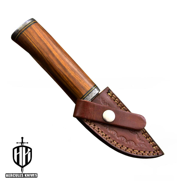 J395-Custom Hand Forged Damascus Steel Camping Survival Hunting Knife with Walnut Handle | Handmade | Leather Sheath