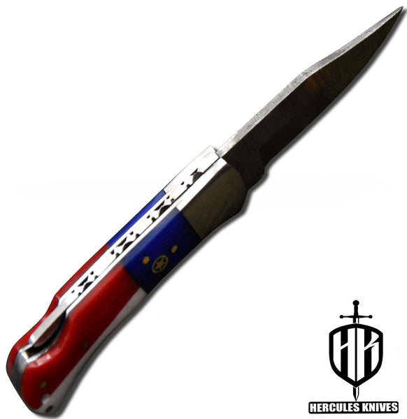 C656-EDC Pocket Folding Knife, made of Custom Hand Forged Damascus Steel with Texas Handle and Leather Sheath.