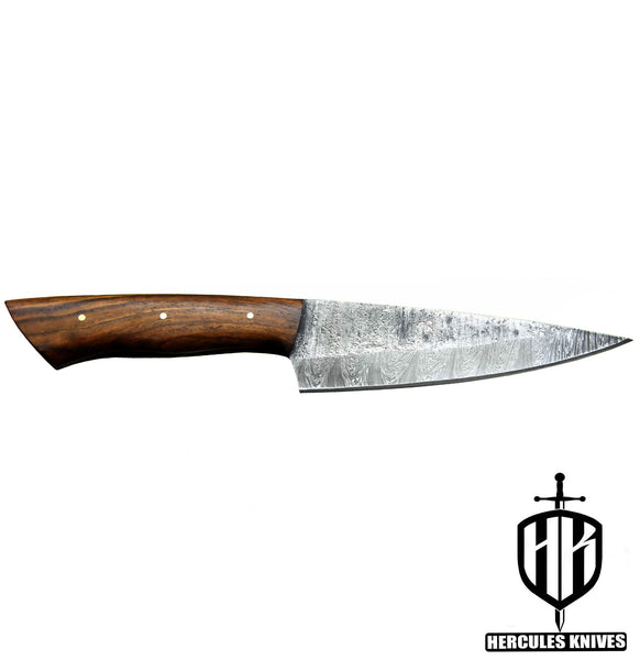 J730-Custom Hand Forged Damascus Steel Chef Kitchen Knife Walnut Handle With Leather Sheath Handmade