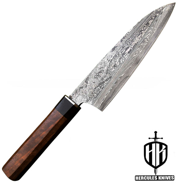 J76-Custom Hand Forged Damascus Steel Chef Kitchen Knife With Walnut & Horn Handle Handmade
