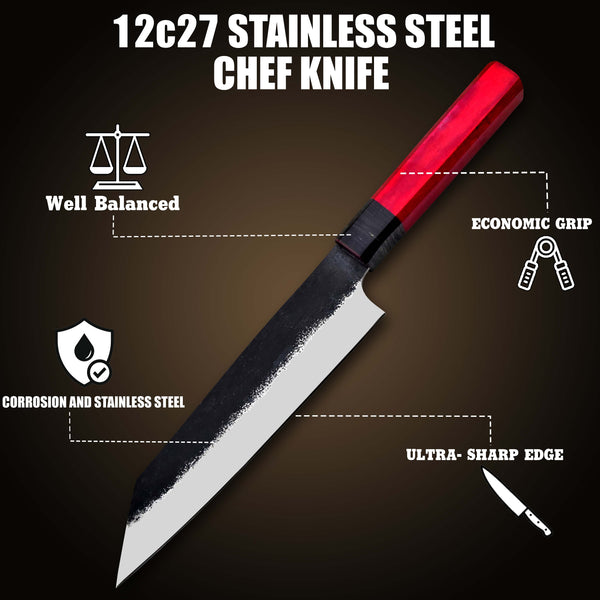 Hercules Hammered 12C27 Steel Steel Chef Knife Kitchen Knife Meat Knife Vegetable Handmade Spanish Wood Handle No Damascus