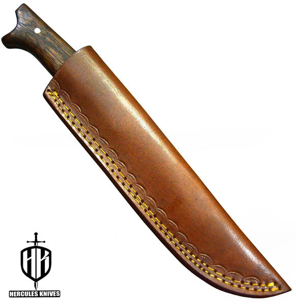 Q702-Custom Hand Forged Damascus Steel Camping Survival Knife with Walnut Handle | Handmade | Leather Sheath