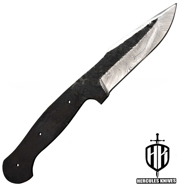 P442-Custom 10.2"OAL Hand Forged Hammered Damascus Steel Blank Blade Camping Knife, Handmade
