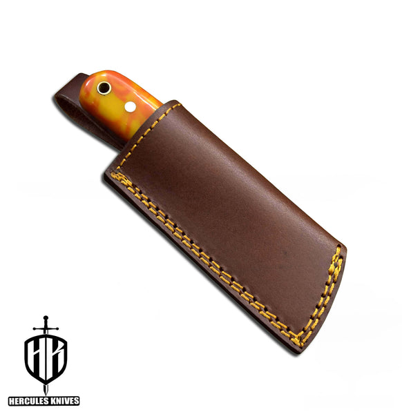 A392-Custom Damascus Steel Skinner Hunting Knife with Resin Handle | Handmade | Leather Sheath