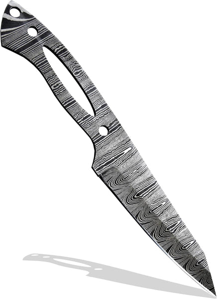 Custom Hand Forged Damascus Steel Blank Blade DIY Knife Making Kit Including Walnut Scale, Leather sheath, Pin, Fiber Sheet Camping Blade Damascus Blade Billet Handmade Knife Making Supply (BK-K)