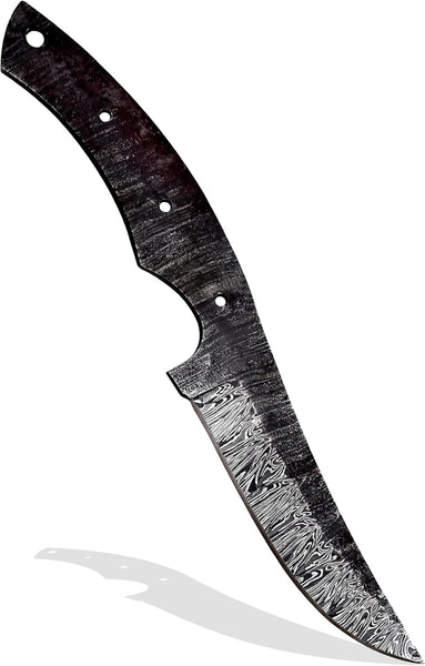 Custom Hand Forged Damascus Steel Blank Blade DIY Knife Making Kit Including Walnut Scale, Leather sheath, Pin, Fiber Sheet Camping Blade Damascus Blade Billet Handmade Knife Making Supply (BK-J)