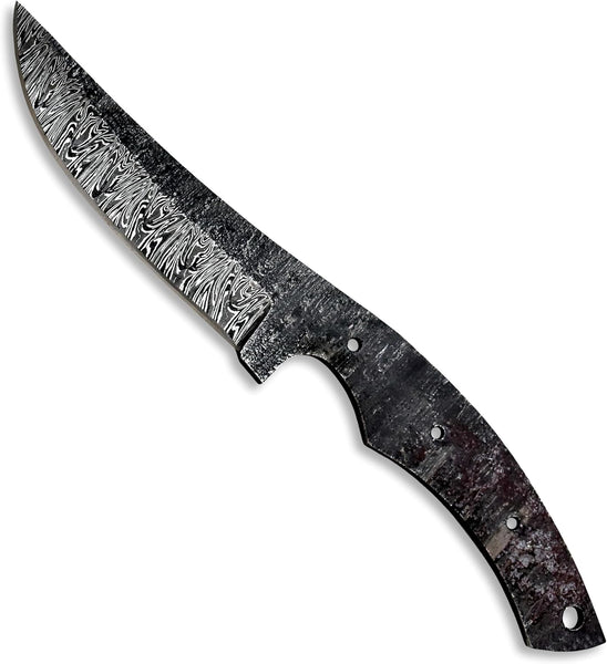 Custom Hand Forged Damascus Steel Blank Blade DIY Knife Making Kit Including Walnut Scale, Leather sheath, Pin, Fiber Sheet Camping Blade Damascus Blade Billet Handmade Knife Making Supply (BK-J)