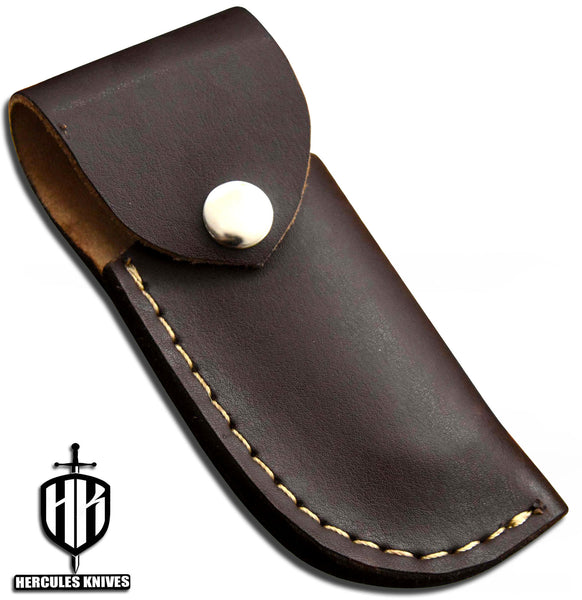 C656-EDC Pocket Folding Knife, made of Custom Hand Forged Damascus Steel with Texas Handle and Leather Sheath.