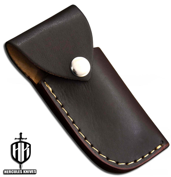 C640-EDC Pocket Folding Knife, Made of Custom Hand Forged Damascus Steel With Rams Horn Handle and Leather Sheath
