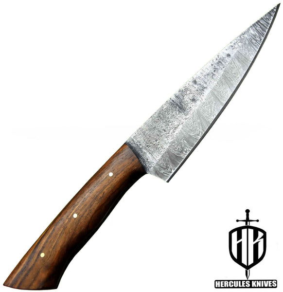 J730-Custom Hand Forged Damascus Steel Chef Kitchen Knife Walnut Handle With Leather Sheath Handmade