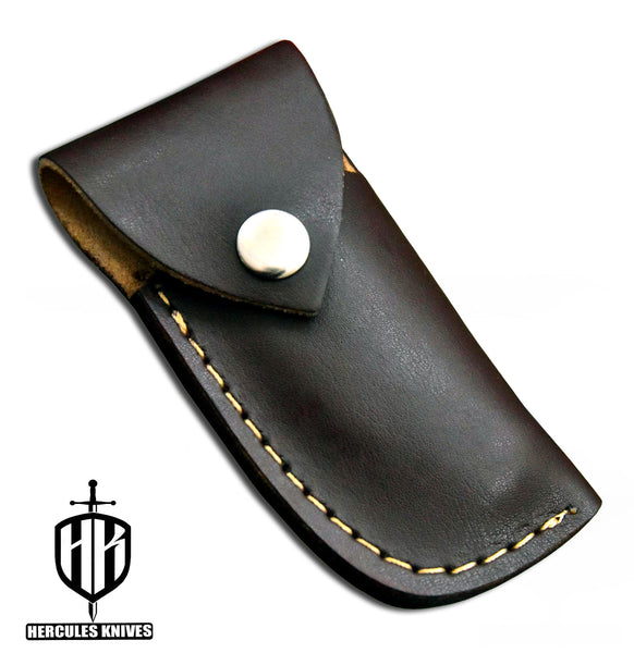 C604-EDC Pocket Folding Knife, made of Custom Hand Forged Damascus Steel with Resin Handle and Leather Sheath