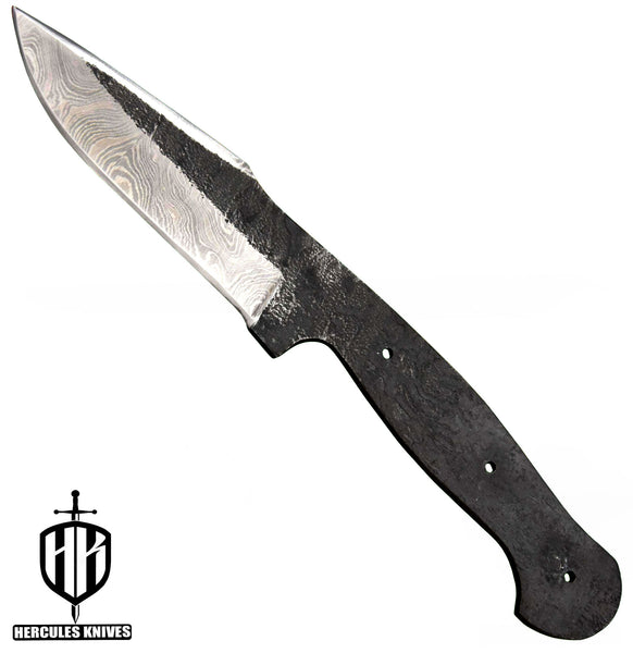P442-Custom 10.2"OAL Hand Forged Hammered Damascus Steel Blank Blade Camping Knife, Handmade