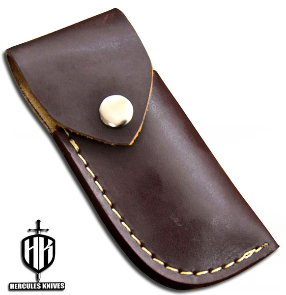 C553-EDC Pocket Folding Knife, Made of Custom Hand Forged Damascus Steel With Rams Horn Handle and Leather Sheath
