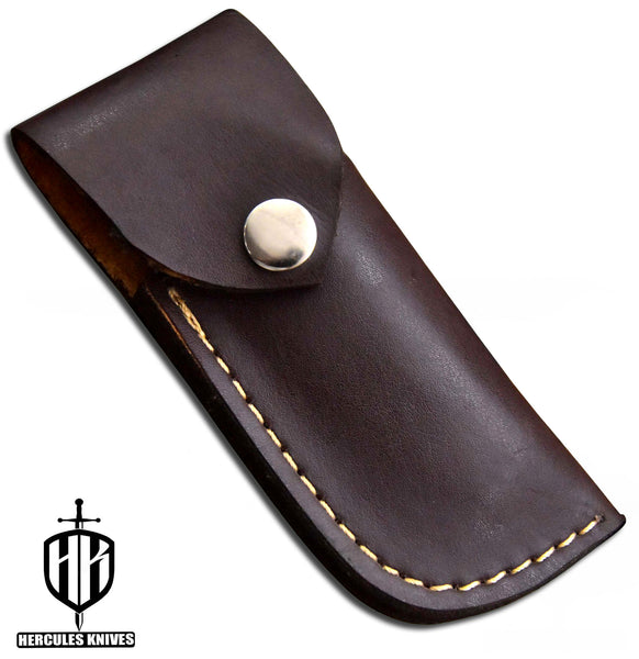 C587-EDC Pocket Folding Knife Custom Hand Forged Hammered Spring Steel 5160 With Olive Handle and Leather Sheath