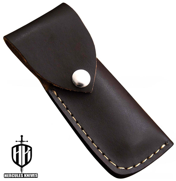 C628-EDC Pocket Folding Knife, Made of Custom Hand Forged Damascus Steel With Camel Bone & Rams Horn Handle and Leather Sheath