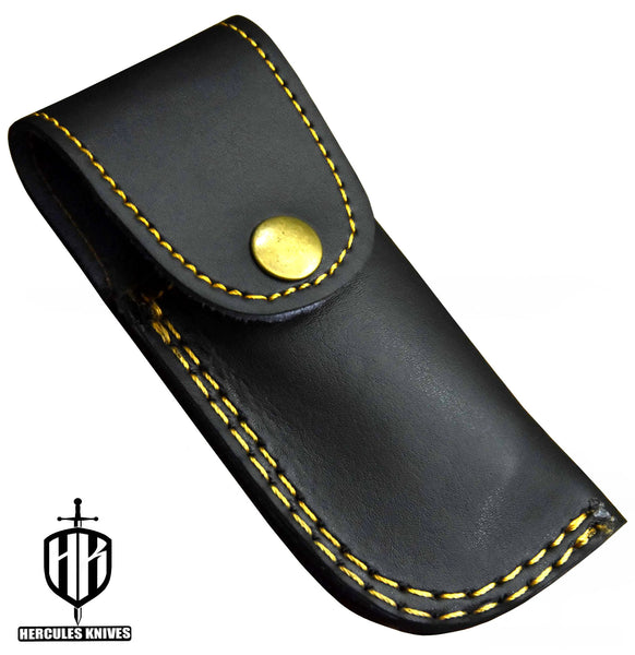 C388-EDC Pocket Folding Knife, Made of Custom Hand Forged Damascus Steel With Rams Horn Handle and Leather Sheath.