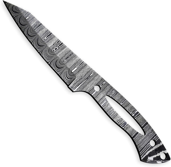 Custom Hand Forged Damascus Steel Blank Blade DIY Knife Making Kit Including Walnut Scale, Leather sheath, Pin, Fiber Sheet Camping Blade Damascus Blade Billet Handmade Knife Making Supply (BK-K)
