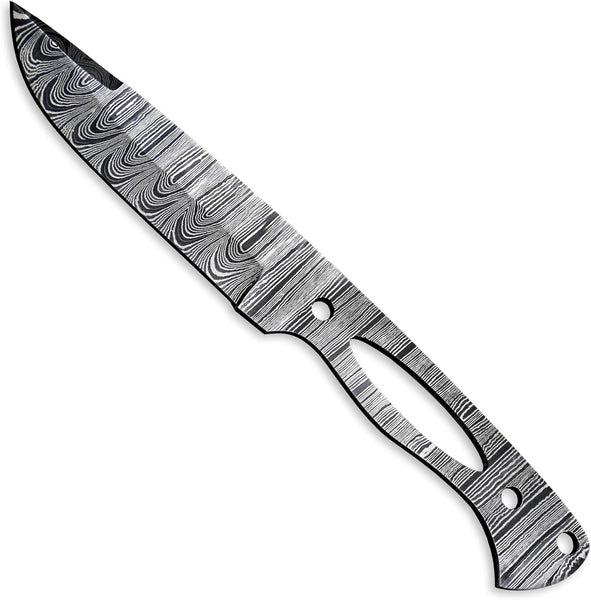 Custom Hand Forged Damascus Steel Blank Blade DIY Knife Making Kit Including Walnut Scale, Leather sheath, Pin, Fiber Sheet Camping Blade Damascus Blade Billet Handmade Knife Making Supply (BK-L)