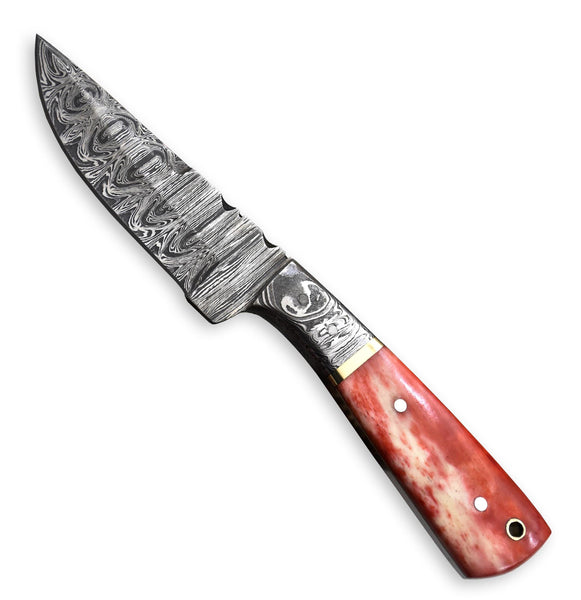 Custom Hand Forged Damascus Steel Fixed Blade Camping Hunting Knife Survival Knife With Camel Bone Handle | Handmade | Leather Sheath (Free Shipping)