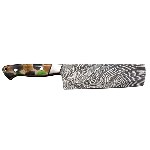 Custom Hand Forged Damascus Steel Nakiri Knife Chef Knife Kitchen Knife With Resin Handle | Handmade | Leather Sheath