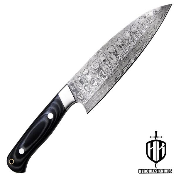 Hercules Custom Hand Forged Damascus Steel Chef Knife Meat Knife Fixed Blade Kitchen Knife G-10 Micarta Handle With Leather Sheath Handmade