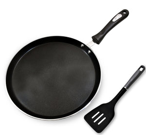 Aluminum Nonstick Crepe Pan, 12” Non Stick Skillet Pan for Egg Omelet Tortilla Tawa Dosa, Flat Frying Pan,PFOA & PTFEs Free, Suitable for Gas Stovetop Cookware