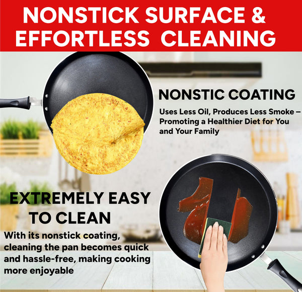 Aluminum Nonstick Crepe Pan, 12” Non Stick Skillet Pan for Egg Omelet Tortilla Tawa Dosa, Flat Frying Pan,PFOA & PTFEs Free, Suitable for Gas Stovetop Cookware