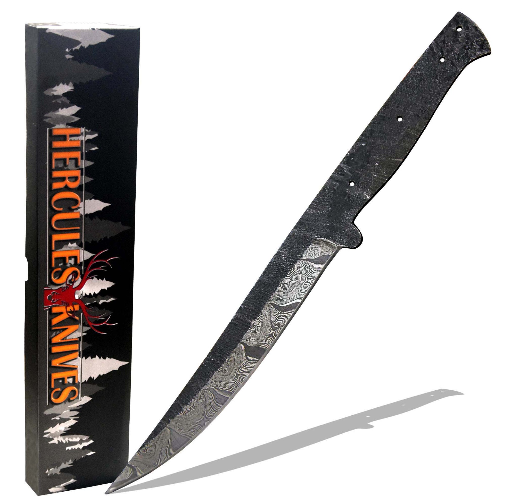 Hercules Knives Custom 12.8"OAL Hand Forged Hammered Damascus Steel Blank Blade Fillet Knife Fishing Knife Handmade Knife Making Supplies