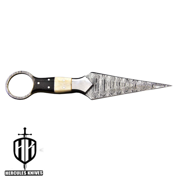 J352-Fixed Blade Boot Knife made of Custom Hand Forged Damascus Steel with Camel Bone & G-10 Micarta Handle, includes Leather Sheath Handmade Full Tang