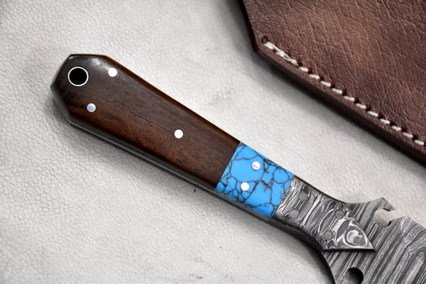 T265-Custom Hand Forged Damascus Steel Dagger Hunting Knife with Walnut Handle | Handmade | Leather Sheath