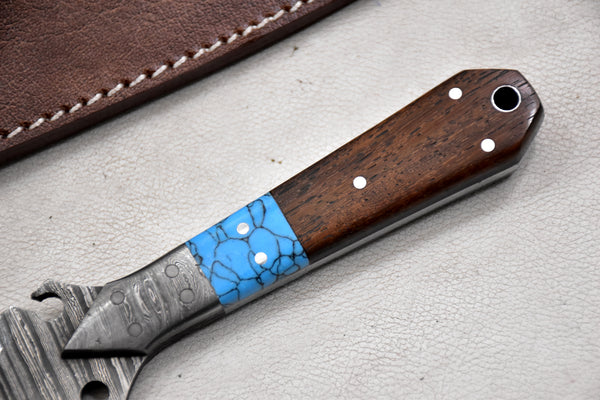 T265-Custom Hand Forged Damascus Steel Dagger Hunting Knife with Walnut Handle | Handmade | Leather Sheath