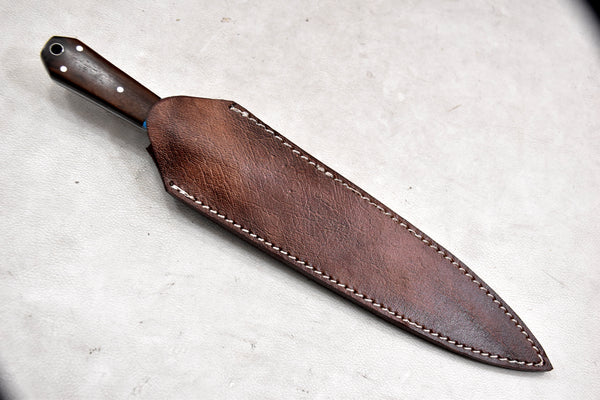 T265-Custom Hand Forged Damascus Steel Dagger Hunting Knife with Walnut Handle | Handmade | Leather Sheath
